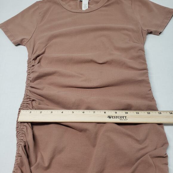 Full Tilt Ruched Mini Dress Womens Small Brown Stretch Bodycon Short Sleeve - Picture 12 of 16